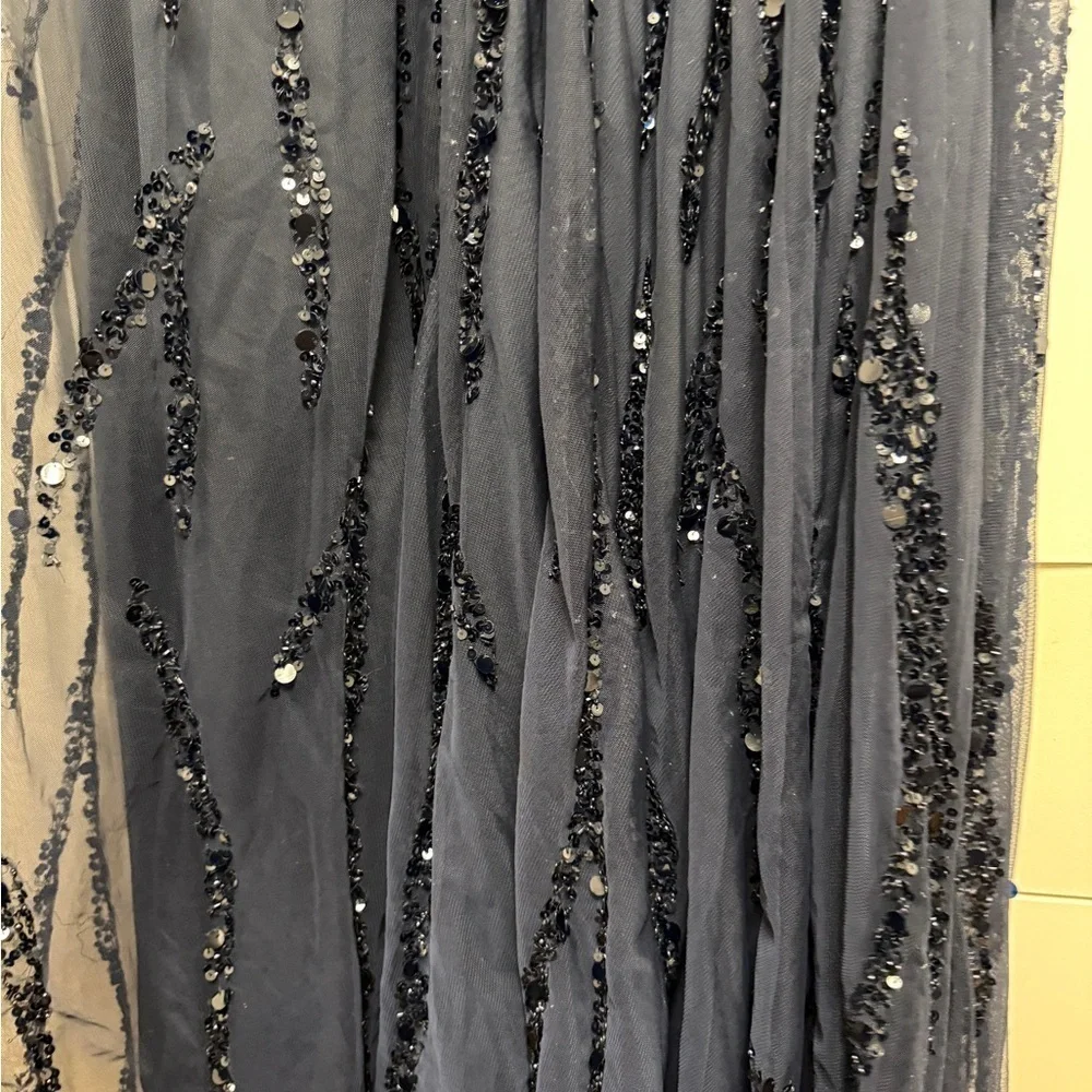 NWT | Mac Duggal Blue 93784 Midnight Blue Maxi Gown Flutter Sleeves Size 10 - Picture 15 of 15